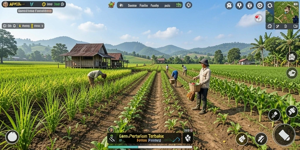 Tampilan menakjubkan dari gameplay pertanian API36 dengan berbagai tanaman.