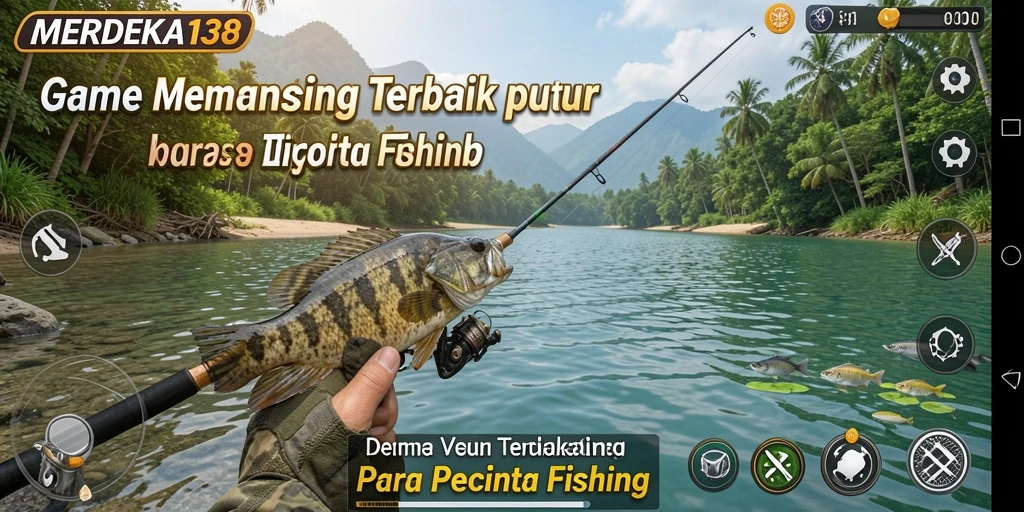 Screenshot gameplay menunjukkan momen seru menangkap ikan di MERDEKA138.