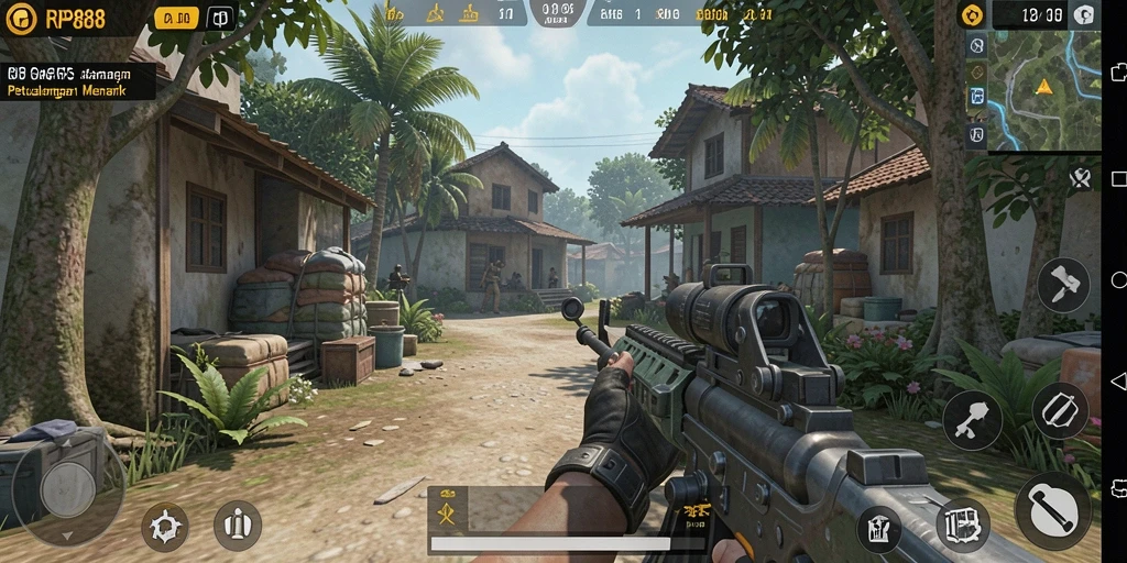 Menampilkan aksi seru gameplay RP888 dalam mode FPS.